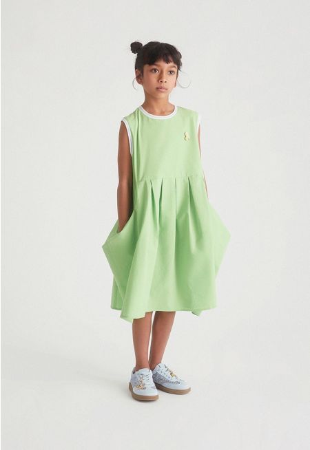 Pleated Textured Flared Dress