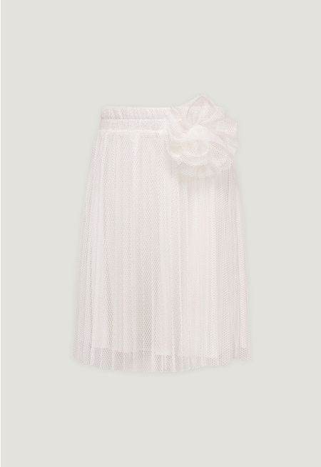 Pleated Mesh Flared Skirt