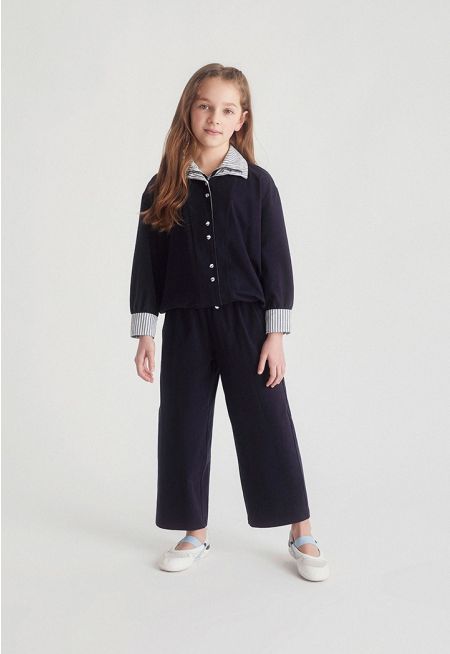 Stripe-Detail Jacket & Trousers Set (2PCS)