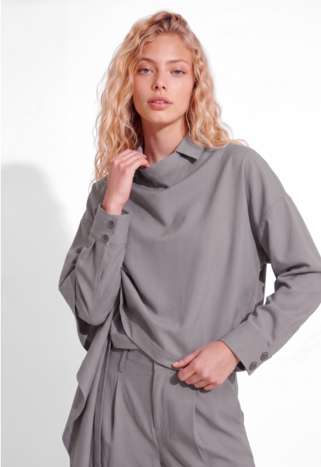 Attached Scarf Lined Shirt