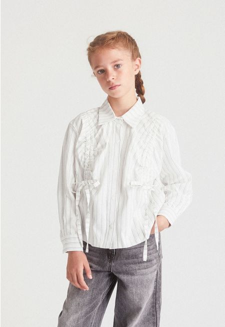Drawstring Striped Shirt