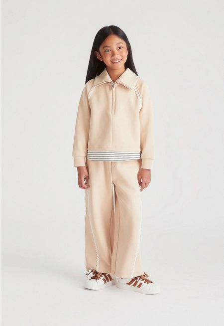 Lace -Detail Sweatshirt & Trouser Set (2PCS)