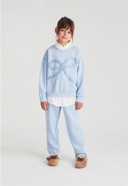 Shirt-Detail Sweatshirt & Trouser Set (2PCS)